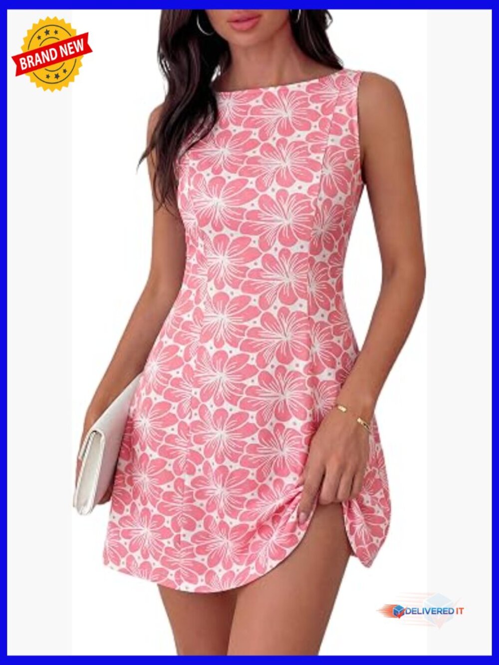 Sleeveless Boat Neck A-Line Mini Cocktail Dress with Pockets